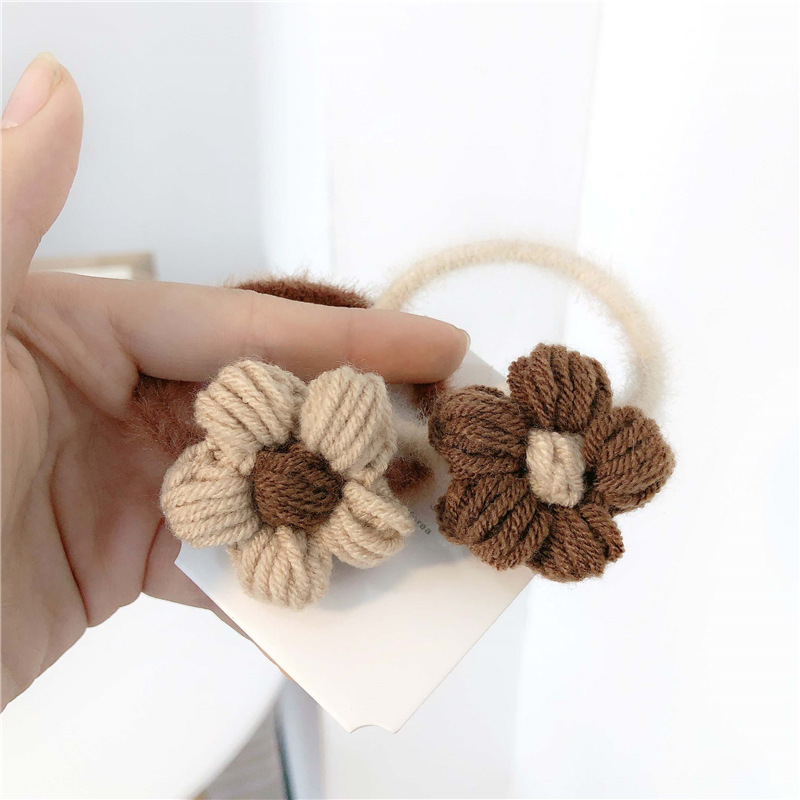 Flower Milk Tea Coffee Color Series Wool Flowers Headband Good-looking Fairy Hair Ring Fashion All-Match Highly Elastic Hair Rope Headdress Flower Milk Tea Coffee Color Series Wool Flowers Headband Good-looking Fairy Hair Ring Fashion All-Match Highly Elastic Hair Rope Headdress