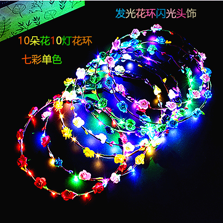 Ten Flowers Ten Lights Garland Led Luminous Garland Headdress Hawaii Wreath Travel Night Market Children&#039;s Toy Stall