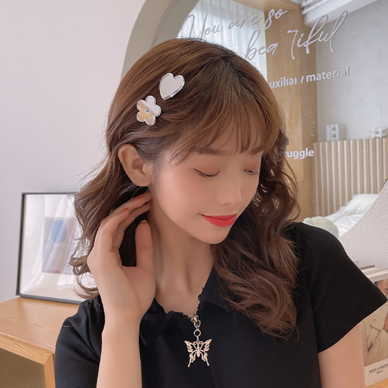Summer Love Heart Flowers Mirror Barrettes Side Clip Side Little Clip Headdress Girl&#039;s Hair Hoop 2021new