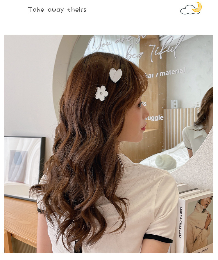 Summer Love Heart Flowers Mirror Barrettes Side Clip Side Little Clip Headdress Girl's Hair Hoop 2021new