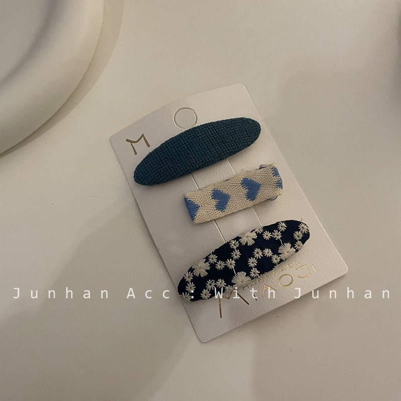 Korean Ins Blue Texture Love Heart Flowers BB Clip Cute Baby Shredded Hair Side Clip Hair Clips Hair Accessories Headdress Set