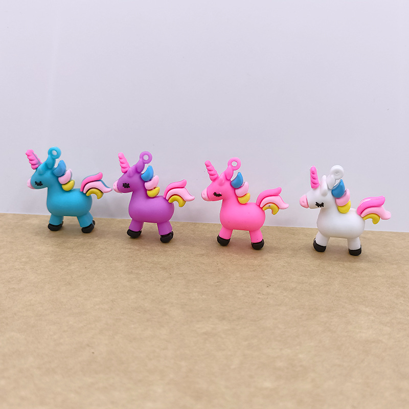 DIY Cute Bouncy Colorful Sitting Unicorn Pony Rainbow Resin Jewelry Accessories Keychain Hanging Price Wholesale