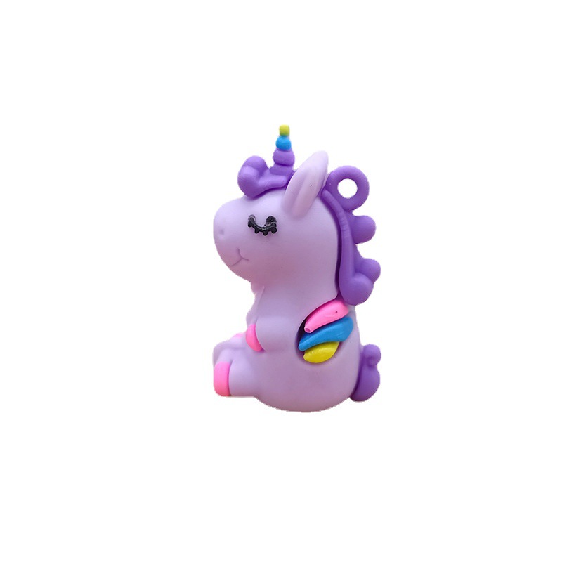 DIY Cute Bouncy Colorful Sitting Unicorn Pony Rainbow Resin Jewelry Accessories Keychain Hanging Price Wholesale