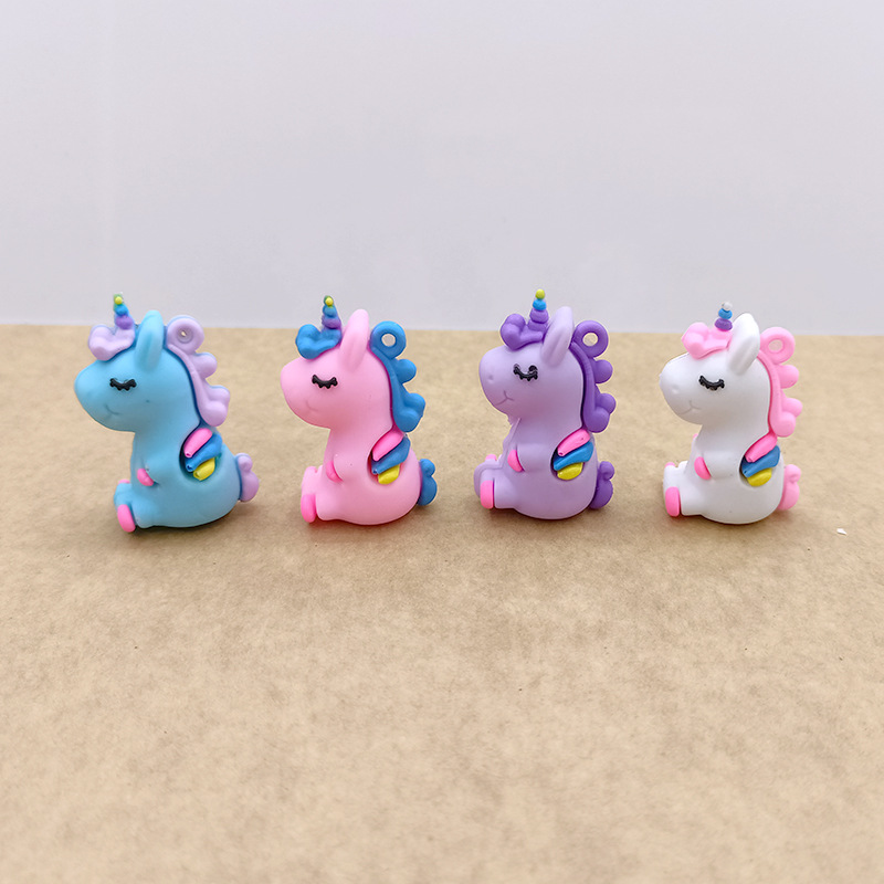 DIY Cute Bouncy Colorful Sitting Unicorn Pony Rainbow Resin Jewelry Accessories Keychain Hanging Price Wholesale
