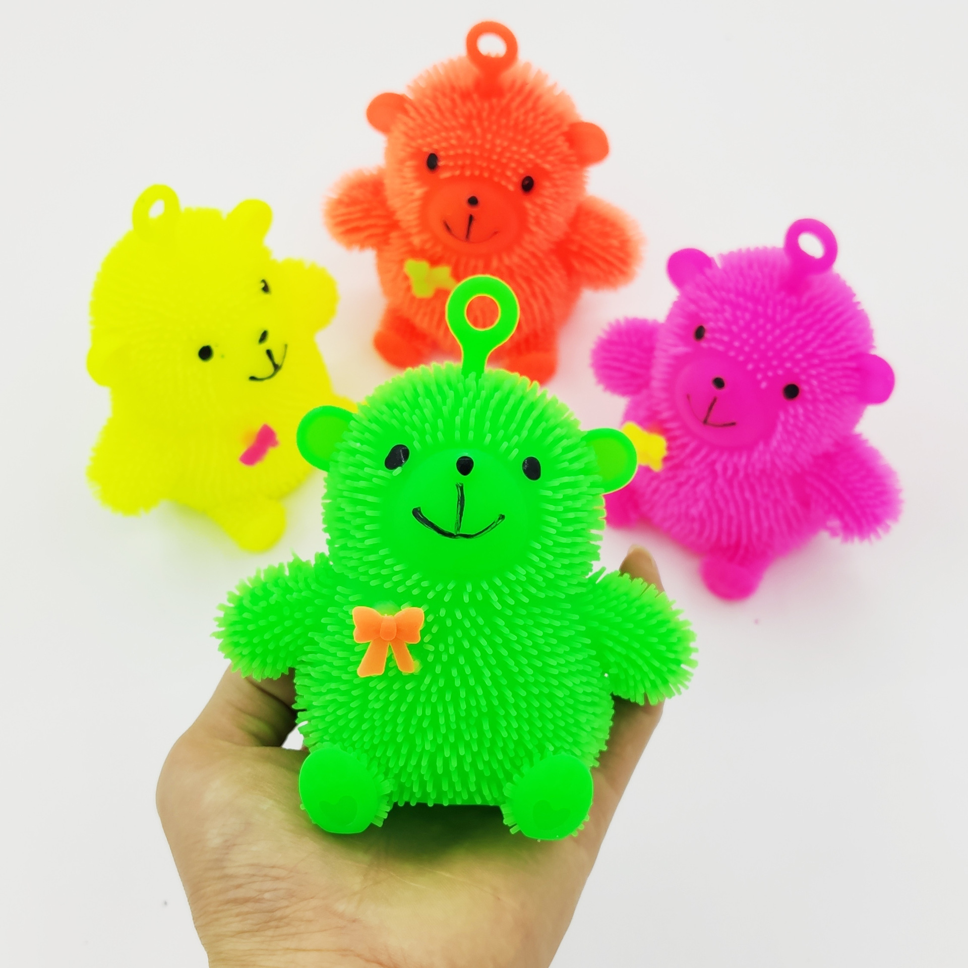 Bear Bear flash fur ball sit Bear bow tie Bear fur ball shine fur ball soft glue release bouncy ball