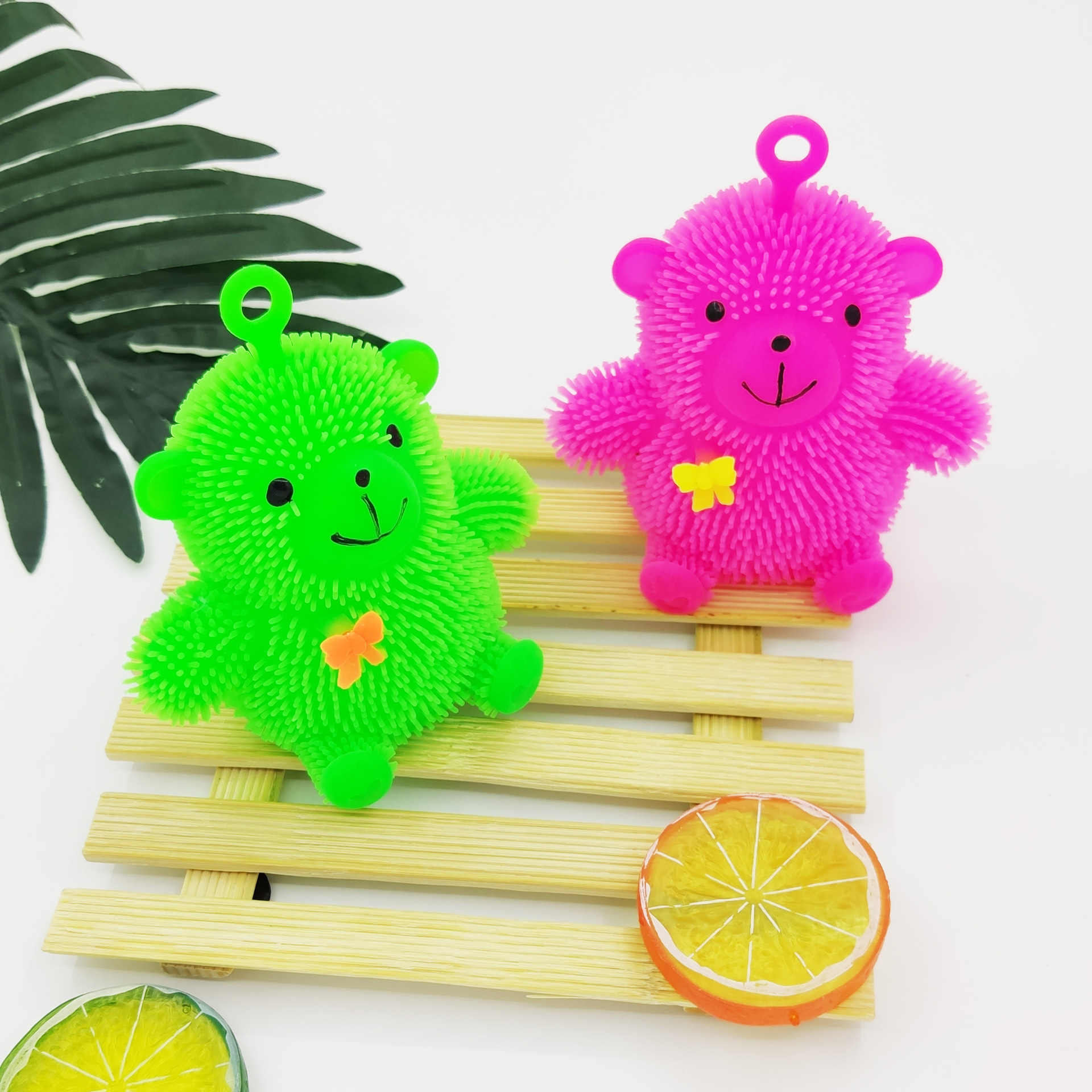 Bear Bear flash fur ball sit Bear bow tie Bear fur ball shine fur ball soft glue release bouncy ball