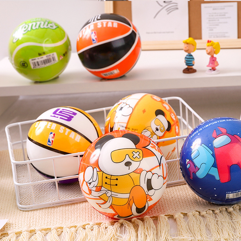 Large Size 10cm Elastic Ball Children Student Slap Small Basketball Cartoon Print Bouncing Ball Children Pu Bouncy Ball