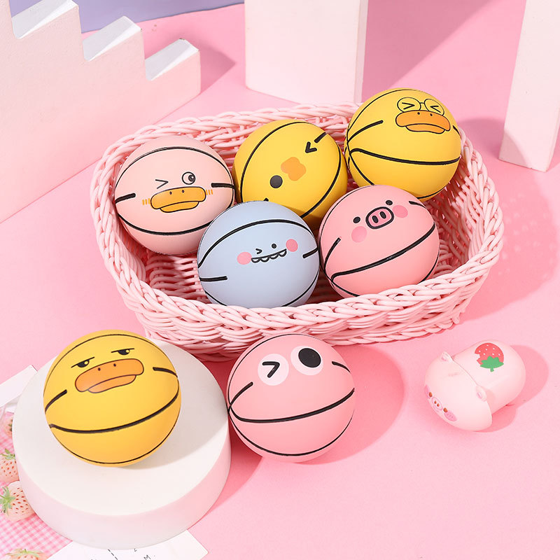 Cartoon Expression Small Basketball Rubber Bouncy Ball High Elasticity Toy Ball Student Children Playable Bouncy Ball