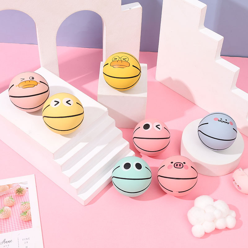 Cartoon Expression Small Basketball Rubber Bouncy Ball High Elasticity Toy Ball Student Children Playable Bouncy Ball