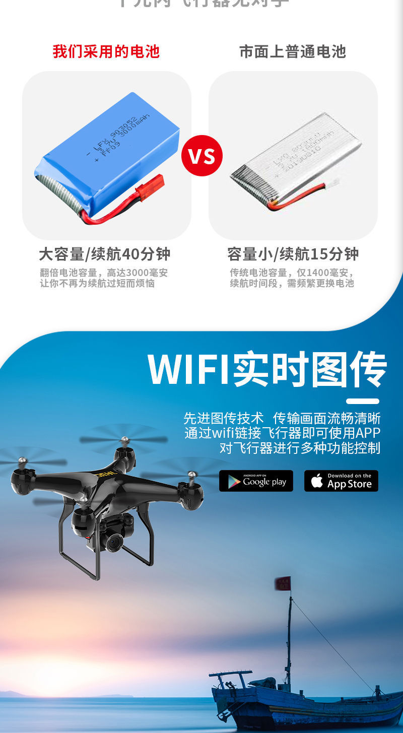 H8D Electric UAV WiFi Camera 4K Wide Angle Aerial Photography Ultra-Long Life Battery Four-Axis Remote Control Toy Plane