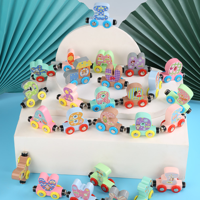 Amazon Magnetic English Letters and Numbers Small Train Children&#039;s Early Childhood Education Toy Wooden Trolley