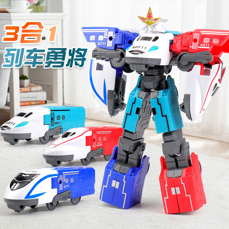 Children&#039;s Toy 3-in-1 Combination Deformation Car Train High-Speed Diamond Robot Puzzle Model Stall Boy