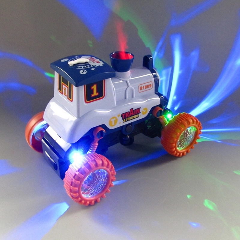 Electric Stunt Rotating Steam Train Model Toy Light Concert Smoke Spray Toy Car Wholesale Hot Sale