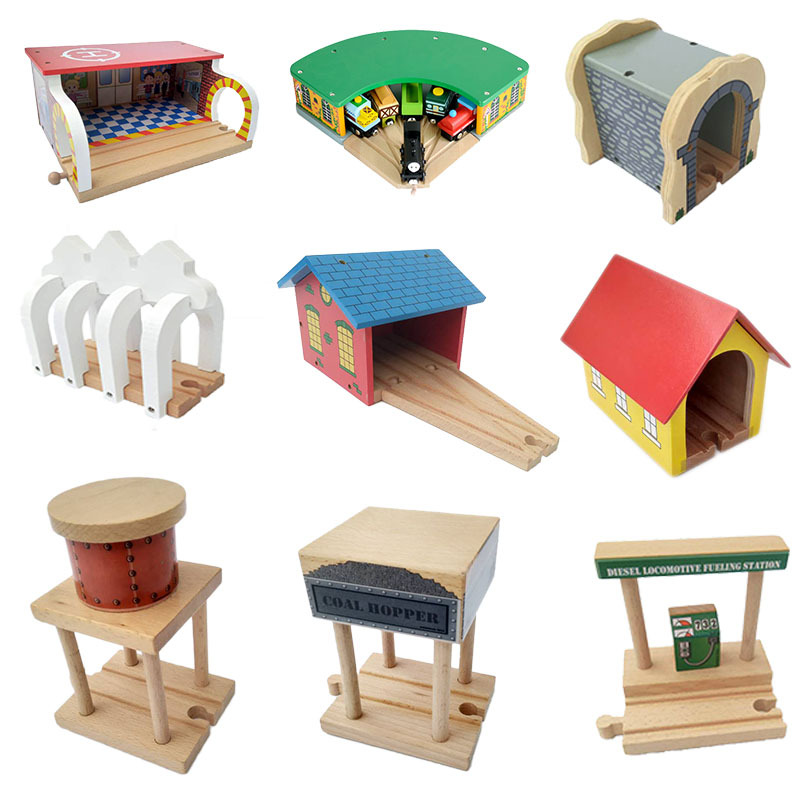 Wooden Thomas Track Train Toy Accessories Building Blocks Changeable Scene Wooden Rail Car Compatible with Brio