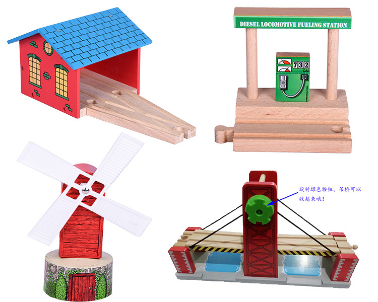 Wooden Thomas Track Train Toy Accessories Building Blocks Changeable Scene Wooden Rail Car Compatible with Brio