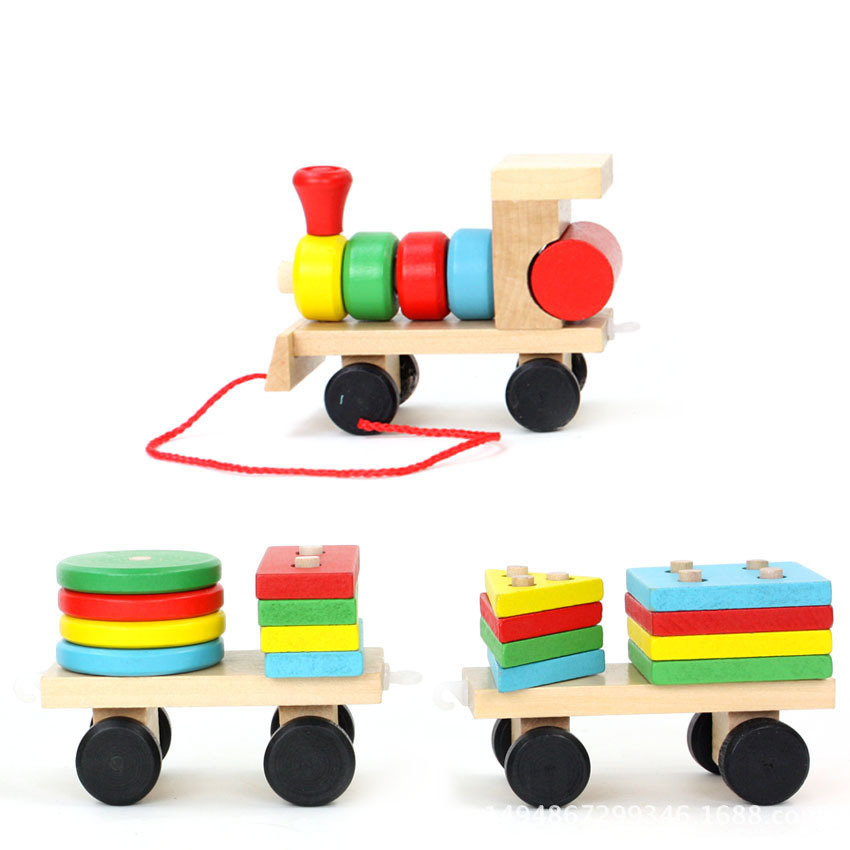 Pull Three-Section Train Wooden Educational Toys Disassembly Combination Shape Matching Toy