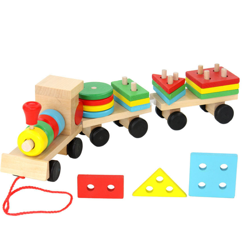 Pull Three-Section Train Wooden Educational Toys Disassembly Combination Shape Matching Toy