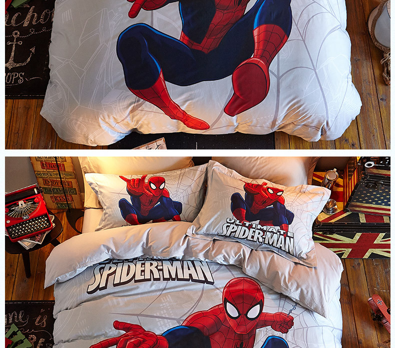 Cartoon Children's Bedding Pure Cotton Spider-Man Student Dormitory Four-Piece Quilt Cover 1.5 Cartoon Children's Bedding Pure Cotton Spider-Man Student Dormitory Four-Piece Quilt Cover 1.5