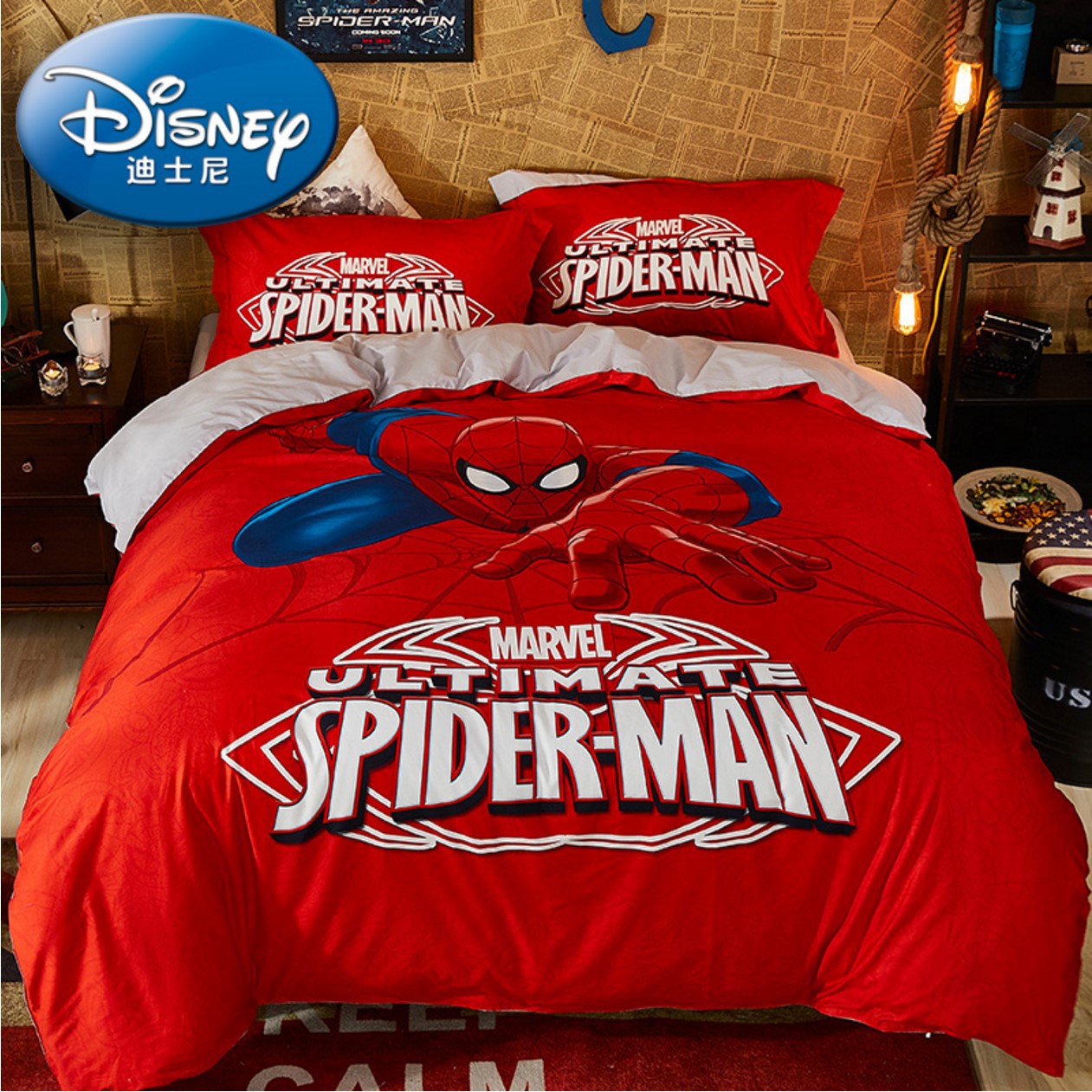 Cartoon Children's Bedding Pure Cotton Spider-Man Student Dormitory Four-Piece Quilt Cover 1.5 Cartoon Children's Bedding Pure Cotton Spider-Man Student Dormitory Four-Piece Quilt Cover 1.5