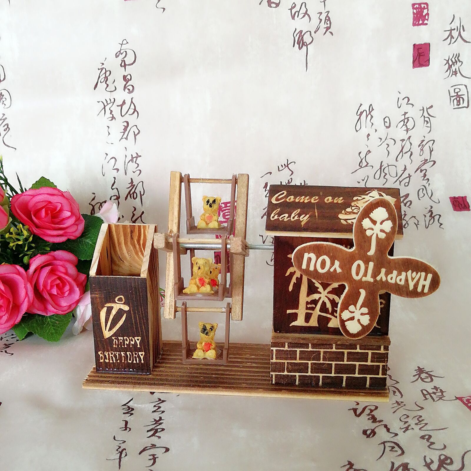 Manufacturers wholesale wooden black music windmill children&#039;s toys wooden home furnishing pieces of rural music box