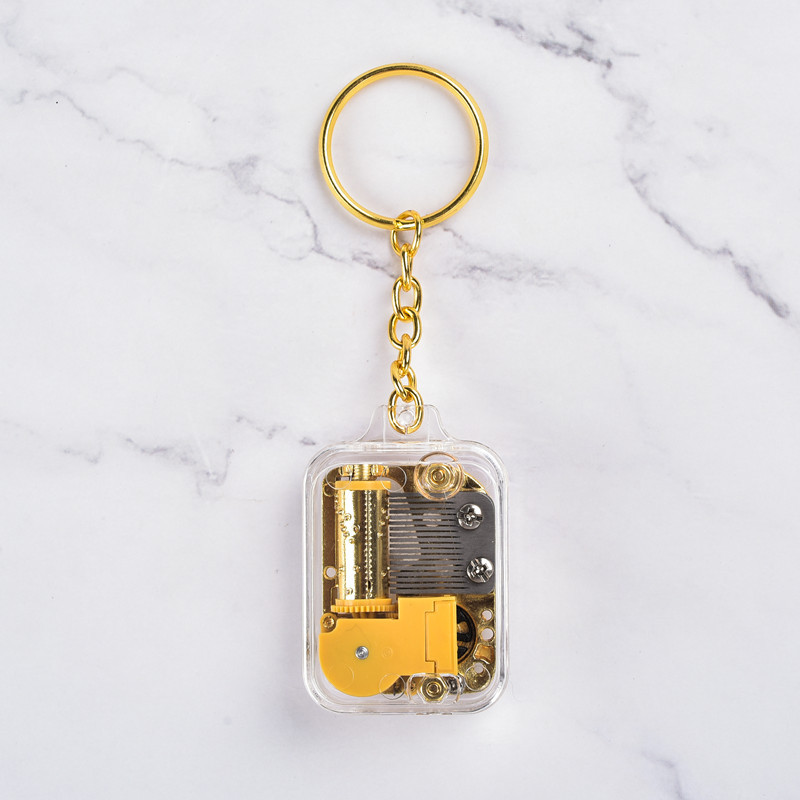 Mini Gold-Plated Movement Square Keychain Pendant Music Box Music Box Birthday Gift Creative Gifts &amp; Crafts