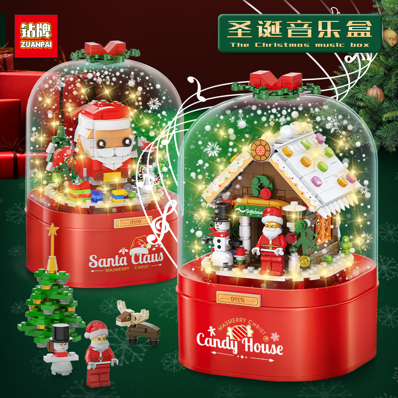 Compatible with Lego Assembled Building Blocks Snow Sweet House Light Rotating Music Box Christmas Tree Building Blocks Christmas Gift