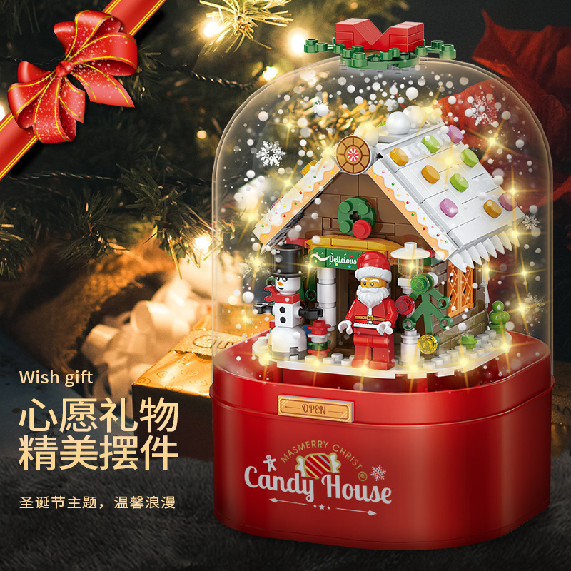 Compatible with Lego Assembled Building Blocks Snow Sweet House Light Rotating Music Box Christmas Tree Building Blocks Christmas Gift