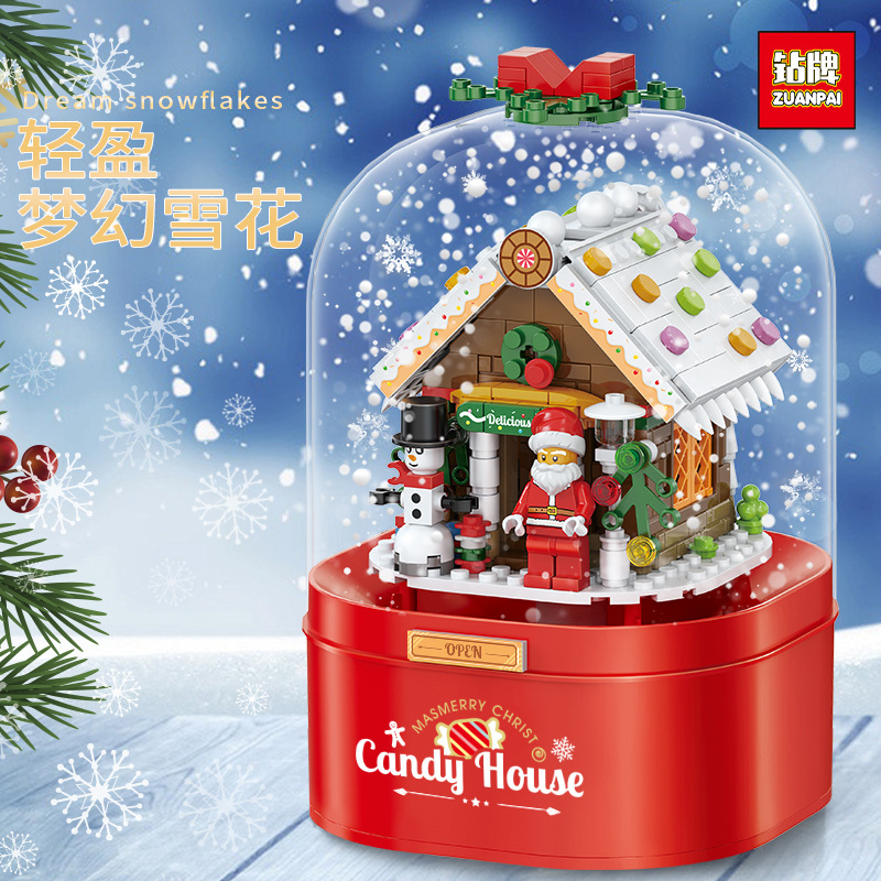 Compatible with Lego Assembled Building Blocks Snow Sweet House Light Rotating Music Box Christmas Tree Building Blocks Christmas Gift