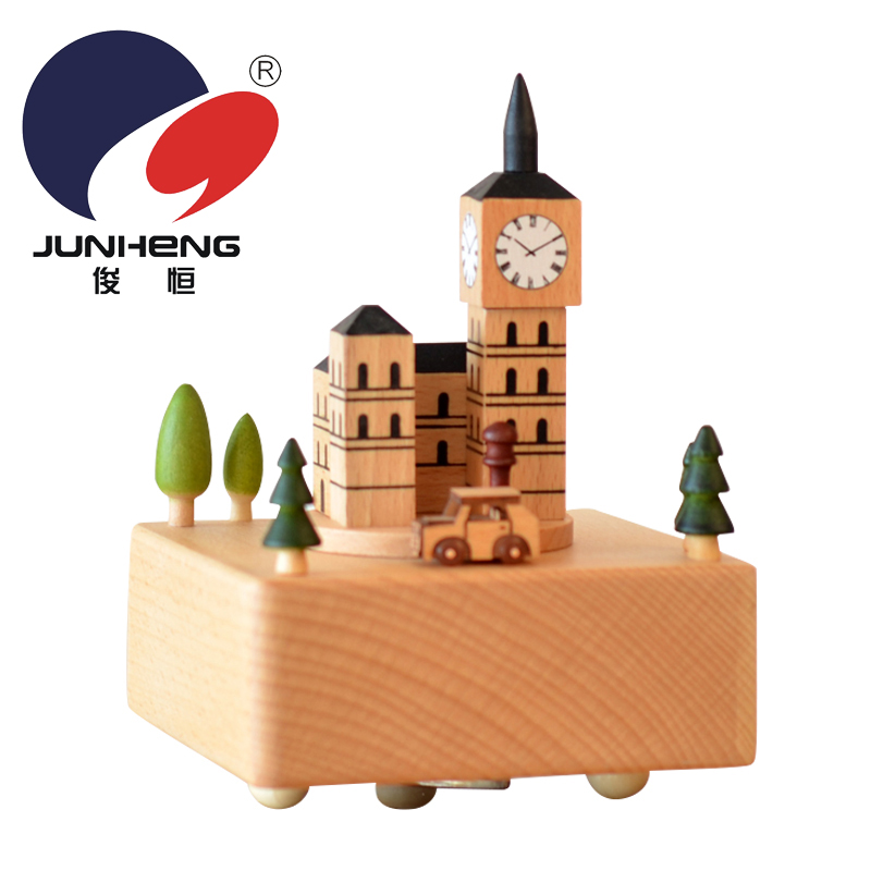 European-Style Simple Big Ben Bell Tower Building Model Music Box Birthday Gift Wooden Craftwork Music Box Customization