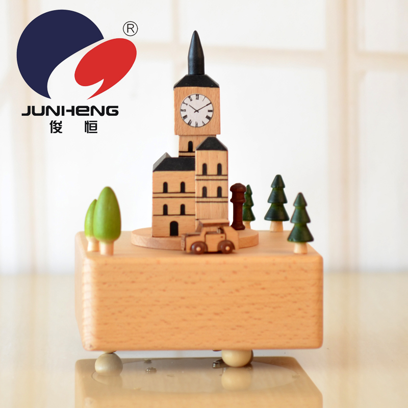 European-Style Simple Big Ben Bell Tower Building Model Music Box Birthday Gift Wooden Craftwork Music Box Customization