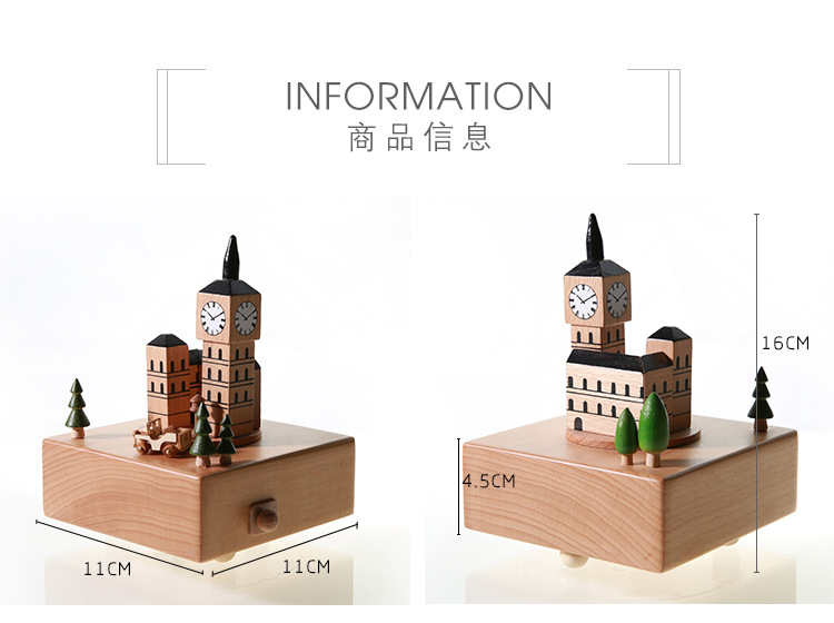 European-Style Simple Big Ben Bell Tower Building Model Music Box Birthday Gift Wooden Craftwork Music Box Customization European-Style Simple Big Ben Bell Tower Building Model Music Box Birthday Gift Wooden Craftwork Music Box Customization