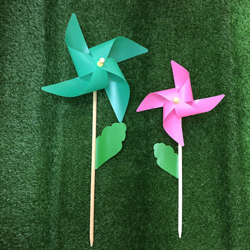 Newly Listed Four-Corner Wooden Pole Windmill Pp Material Wooden Pole Hand-Held Decorating Windmill Size Multi-Color