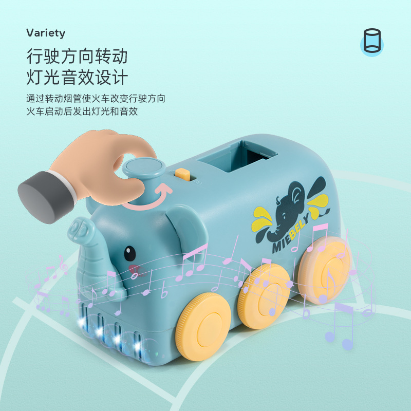 Cross-Border Foreign Trade Assembled Three-Dimensional Dominoes Toy Educational Unit Blocks on Wheels Children&#039;s Hot Selling Animal Train Set