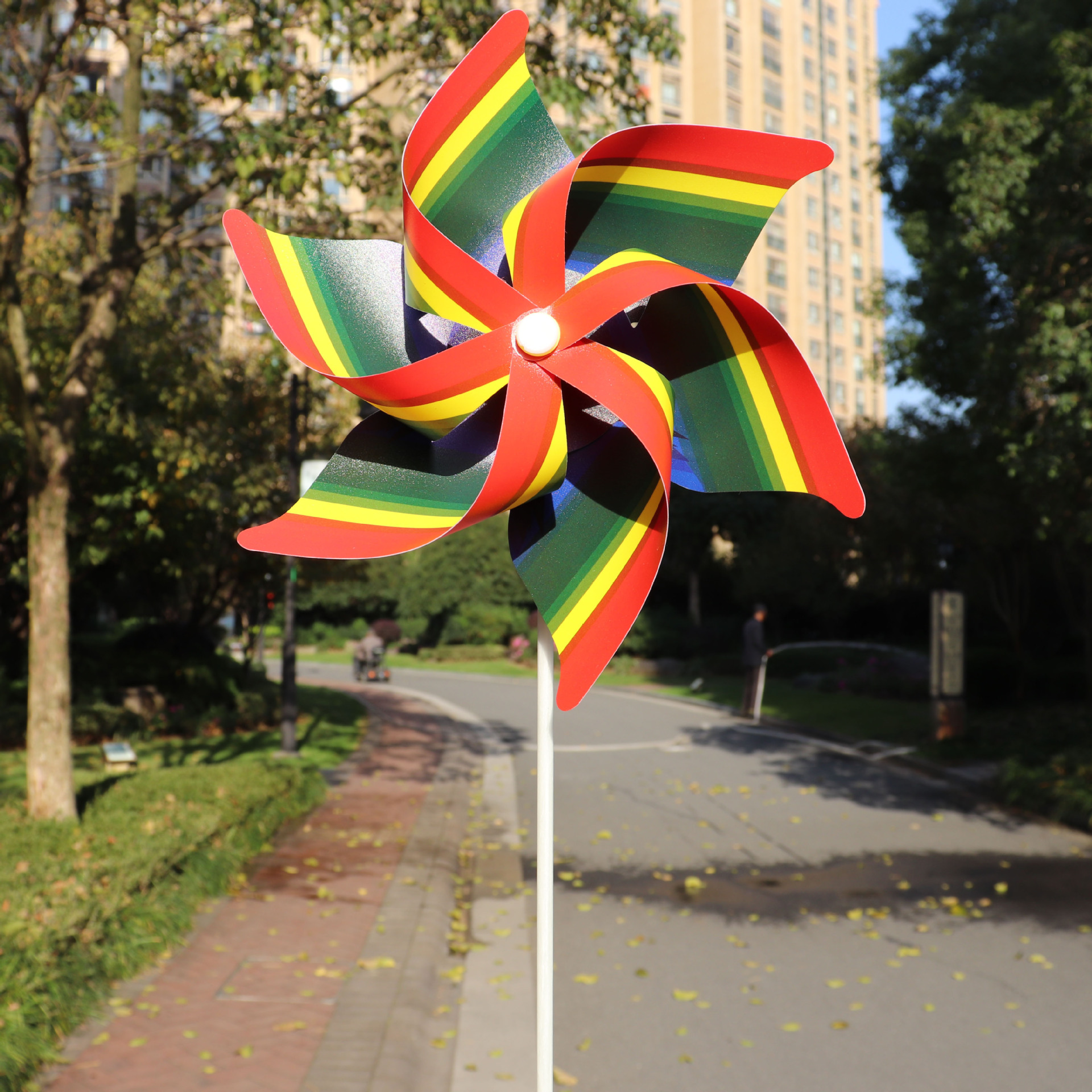 21cm Six-Leaf Colorful Striped Windmill Wedding Advertising Decoration Festival Scan Code Gift Children&#039;s Real Estate Outdoor Plug-in