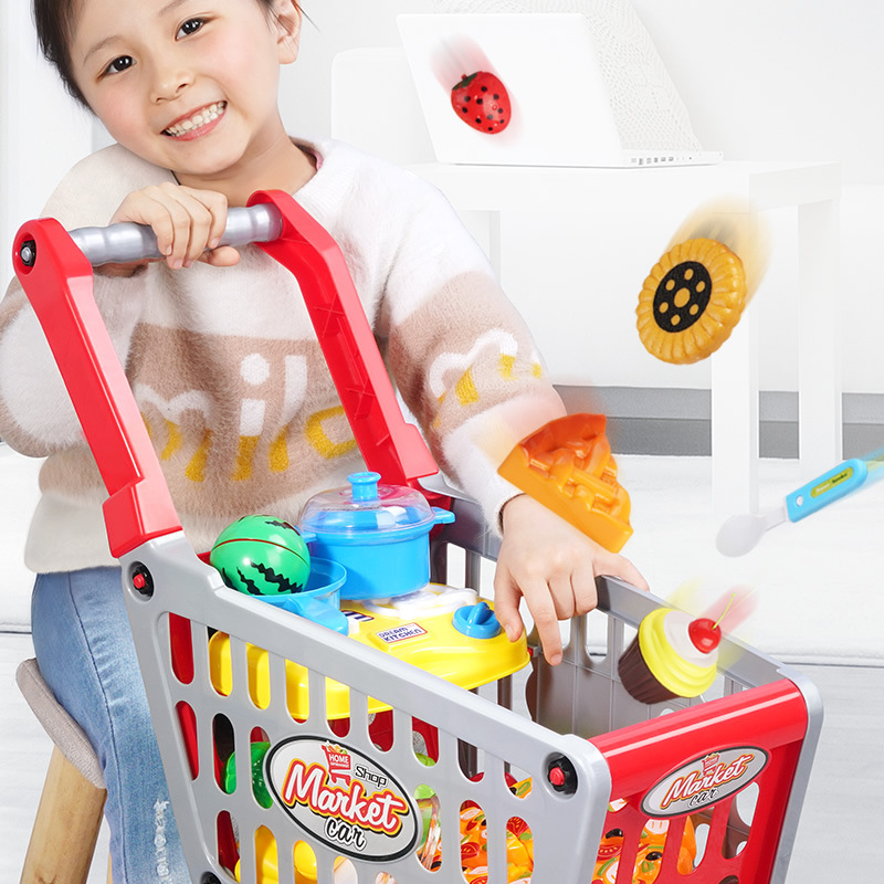 Shopping Cart Toy Children Trolley Baby Simulation Supermarket Trolley Children Play House Kitchen Cashier