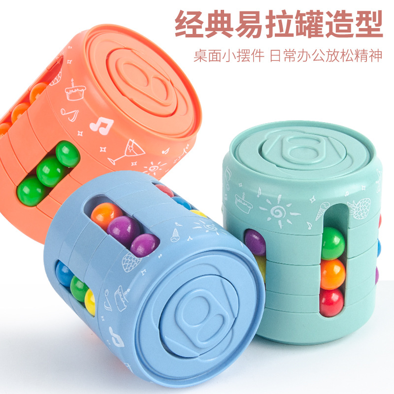 Cross-Border Hot Selling Hamburger Magic Bean Cola Cube Fingertip Gyro Decompression Finger Rotation Cans Ball Toy