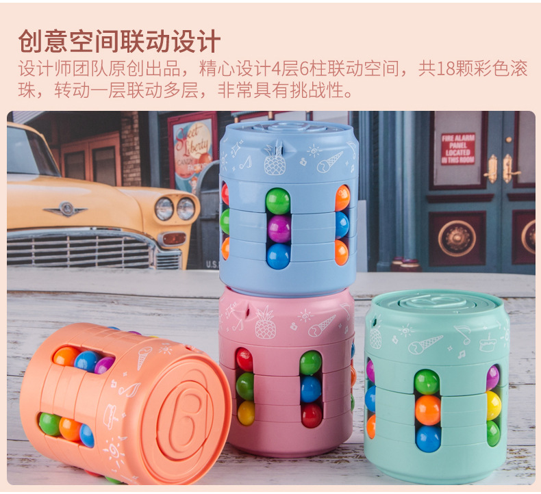 Cross-Border Hot Selling Hamburger Magic Bean Cola Cube Fingertip Gyro Decompression Finger Rotation Cans Ball Toy
