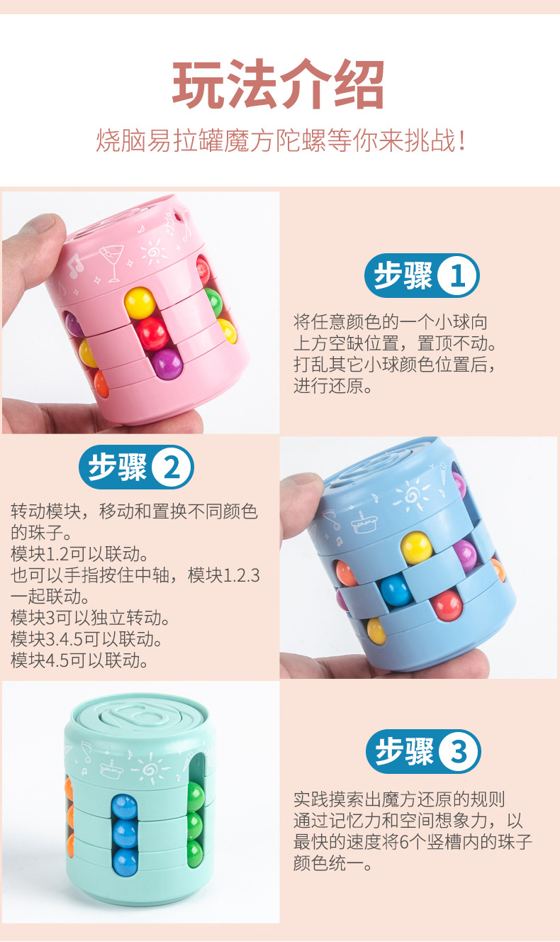 Cross-Border Hot Selling Hamburger Magic Bean Cola Cube Fingertip Gyro Decompression Finger Rotation Cans Ball Toy