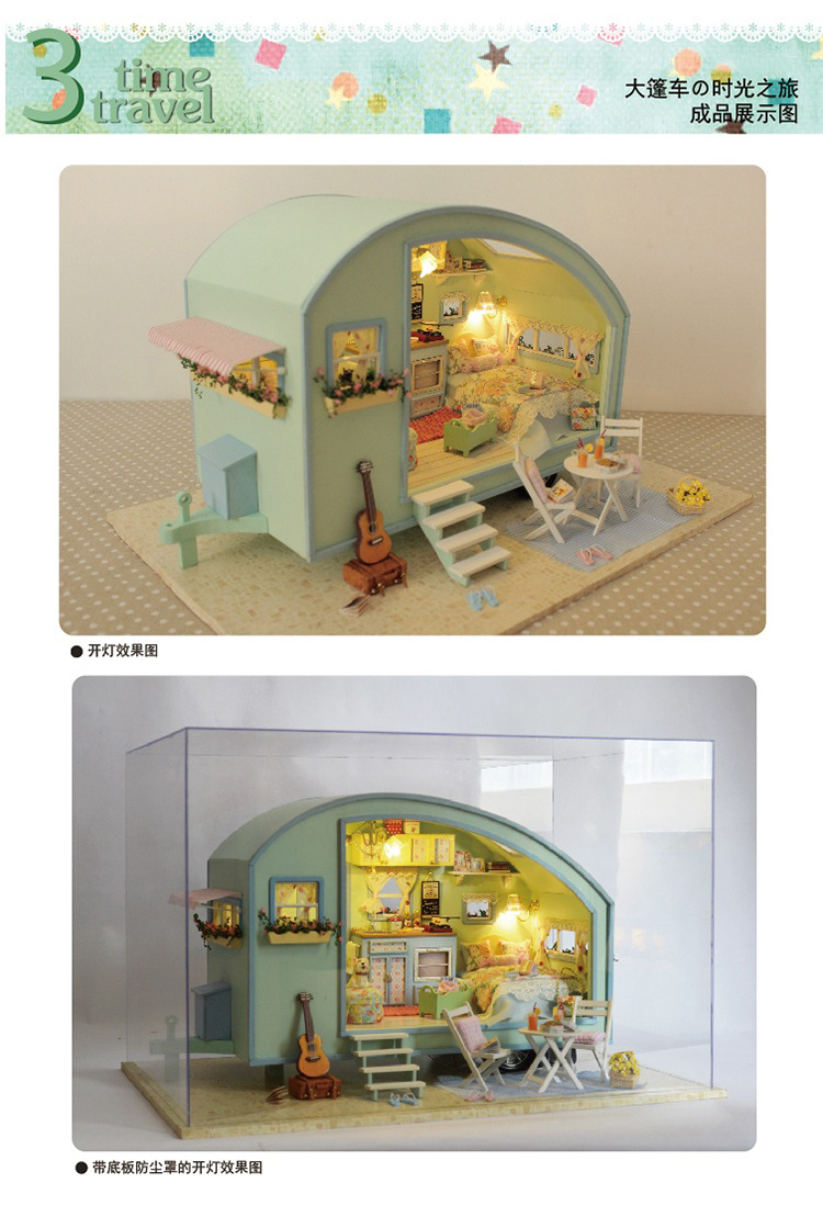 Cute Room DIY Cottage Light Brigade RV Model Creative Girls' Gifts Villa Model Toy Assembled Large