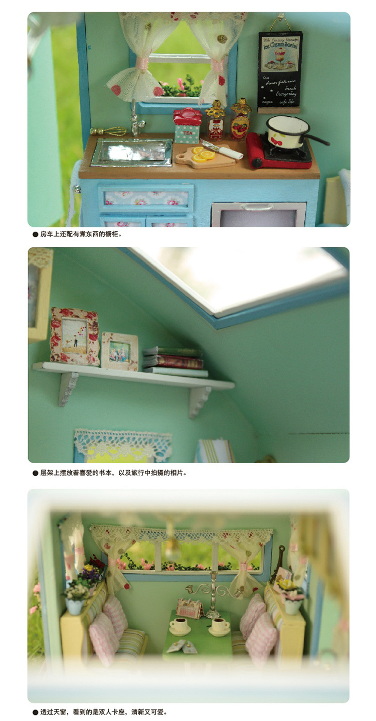 Cute Room DIY Cottage Light Brigade RV Model Creative Girls' Gifts Villa Model Toy Assembled Large
