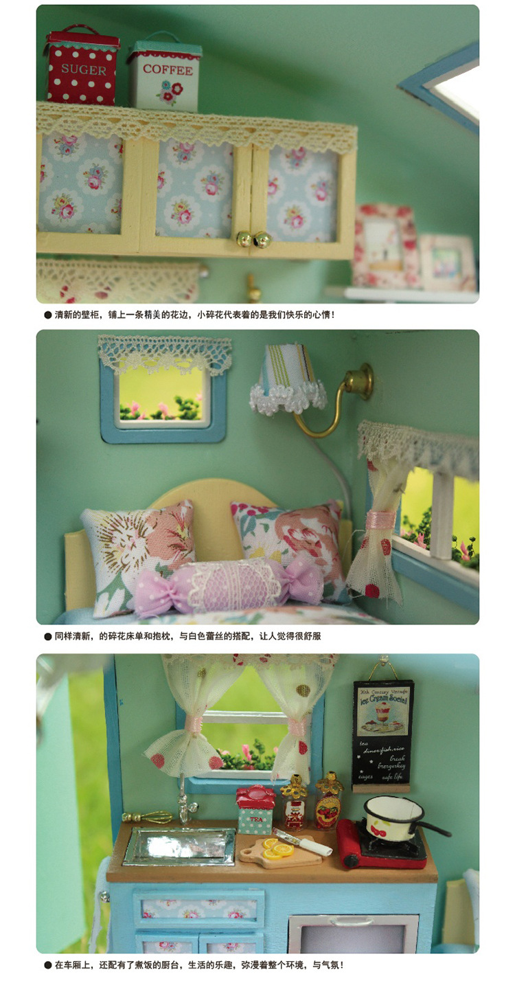 Cute Room DIY Cottage Light Brigade RV Model Creative Girls' Gifts Villa Model Toy Assembled Large