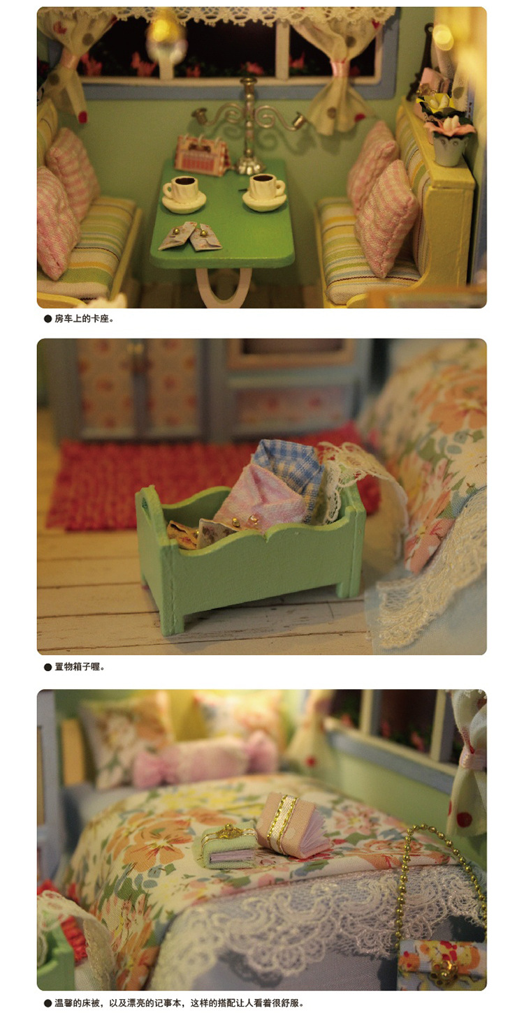 Cute Room DIY Cottage Light Brigade RV Model Creative Girls' Gifts Villa Model Toy Assembled Large