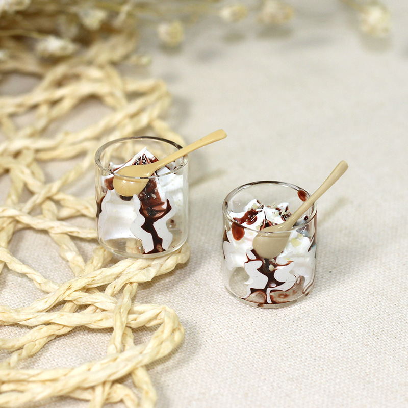 Doll House Accessories Ob11 Creative Design Decoration Miniature Model Toy Transparent Glass Ice Cream Cup Spoon I314