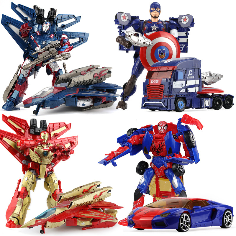 Jinjiang Avengers Heroes Team 3 Iron Man Spider-Man Deformable Assembled Aircraft Truck Model Toy