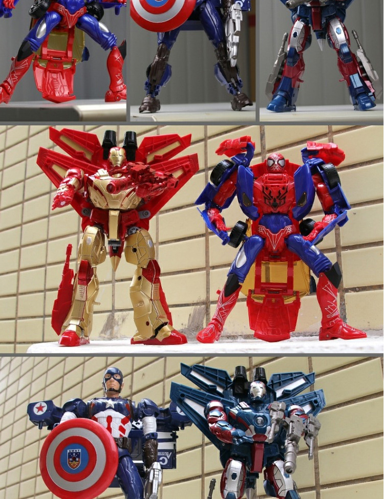 Jinjiang Avengers Heroes Team 3 Iron Man Spider-Man Deformable Assembled Aircraft Truck Model Toy Jinjiang Avengers Heroes Team 3 Iron Man Spider-Man Deformable Assembled Aircraft Truck Model Toy