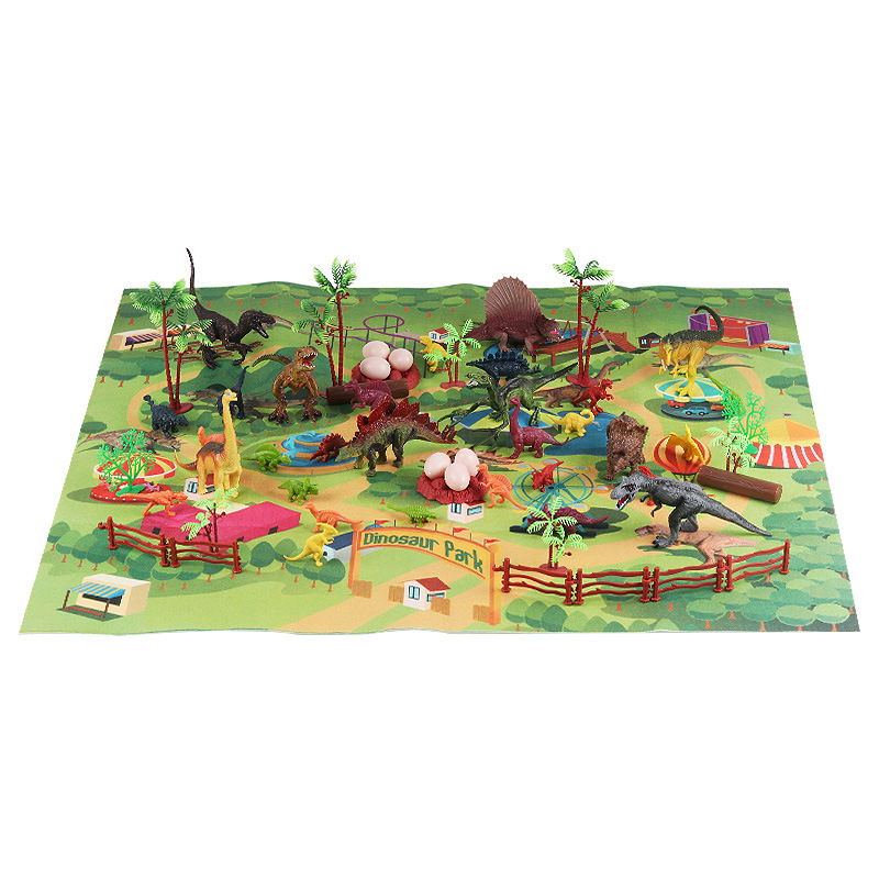 Amazon Hot Dinosaur Model Toy Set Scene with Map Storage Box Simulation Soft Rubber Tyrannosaurus Toy