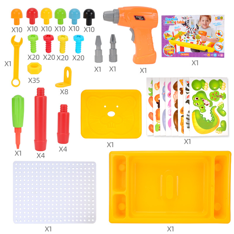 Children Education DIY Electric Toy Electric Drill Screw Magic Mushroom Nail Creative Assembly Table and Chair Combination Intelligence Development