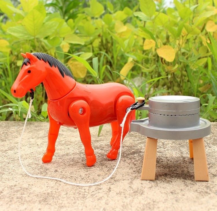 Electric Toy Horse-Drawn Tram Gift Simulation Pony Walking Horse Children Boy Carriage Rotating Circle Around Pile Horse