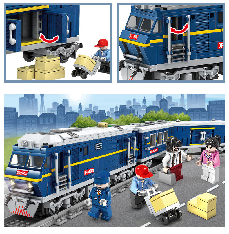 Kazi 98219-20 Electric Rail Train Dongfeng Diesel Diesel Locomotive Children Assembling Building Blocks Train Toy