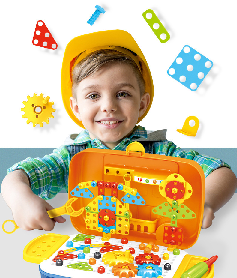Amazon Children's Electric Drill Assembling Building Blocks Twist Screw Toolbox Nut Assembly and Disassembly Fun Puzzle Toy